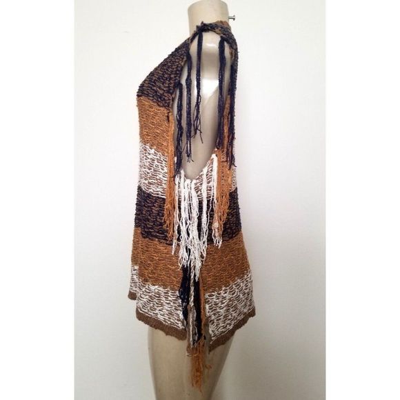 MISS ME V LADIES MULTICOLOR  MIXED KNIT BOHO SWEATER TANK  TOP SIZE L #702 - Picture 3 of 8